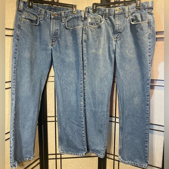 BOTH PAIR of Carhartt 34 x 30 work jeans see description for details - Picture 2 of 16